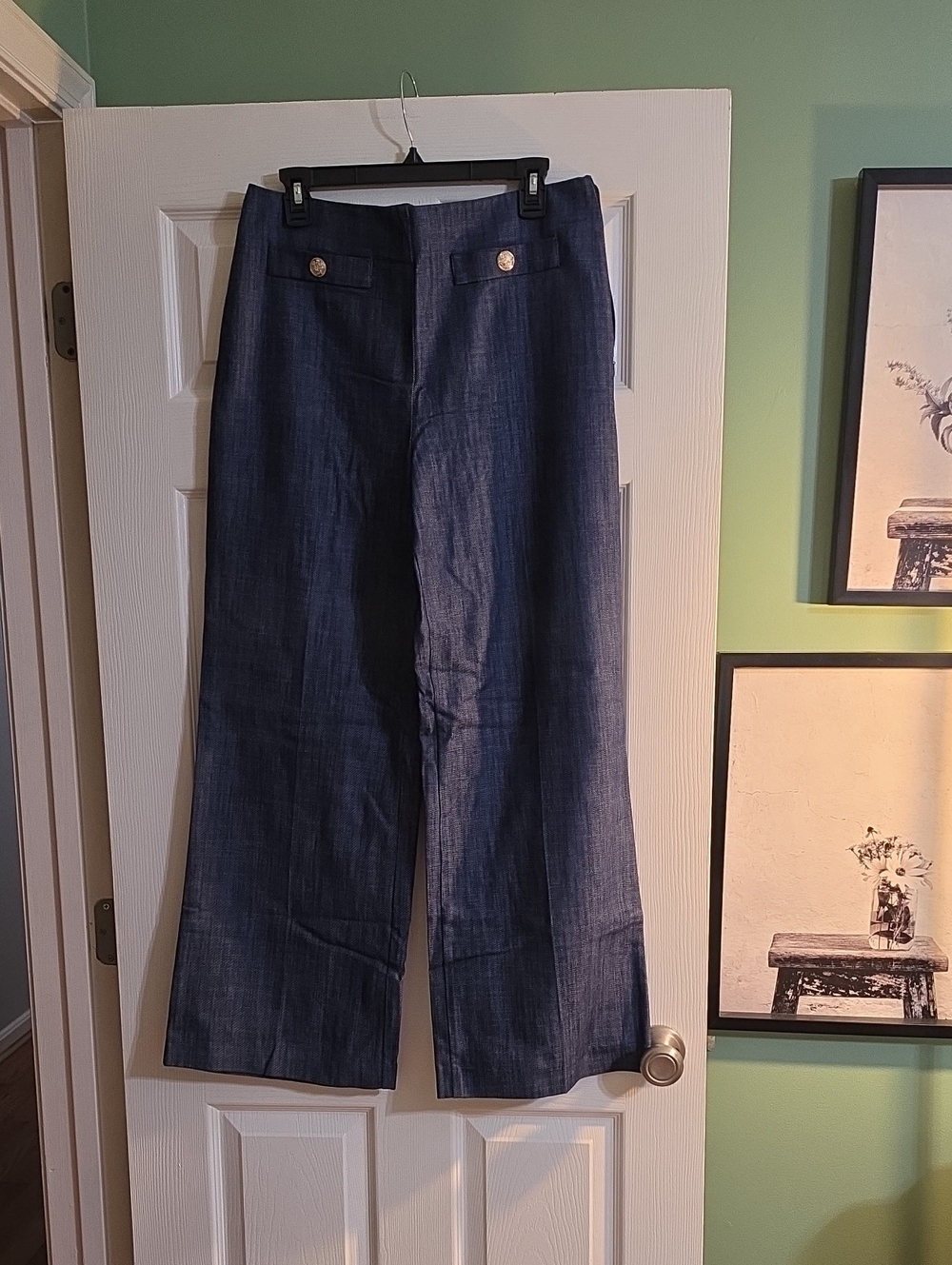 LOFT Navy Wide-Leg Linen-Blend Pants